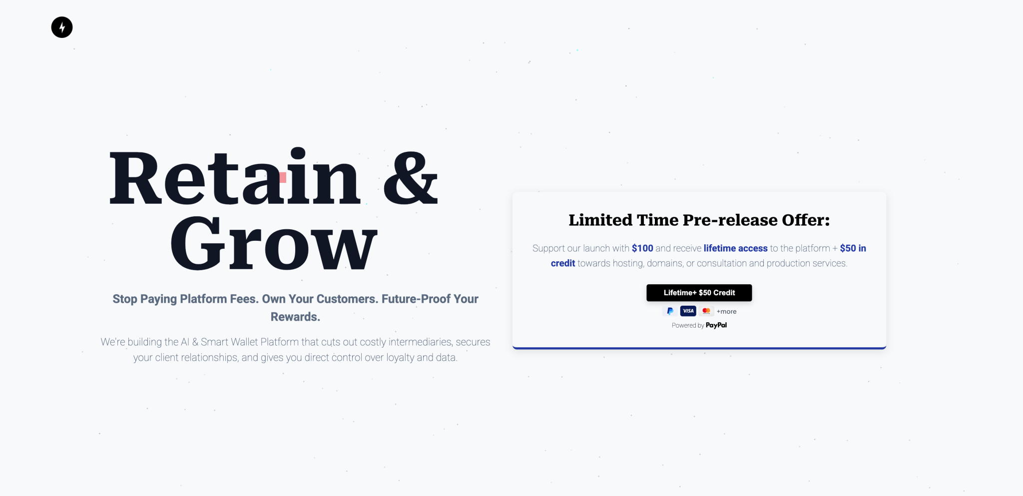 Landing page for our new application: Retain & Grow.